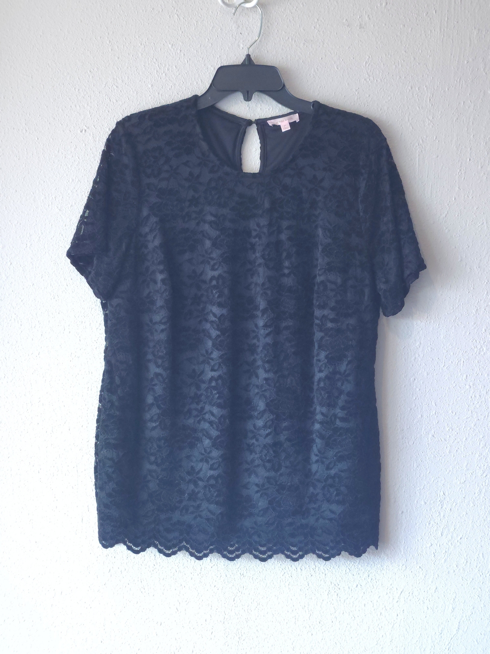 Teddi Rose Black Stretch Lace Short-Sleeve Blouse